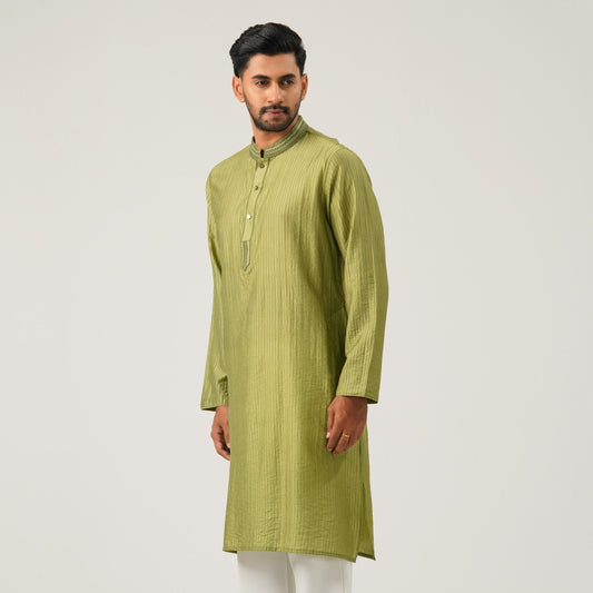 Mens Embroidery Olive Green Panjabi