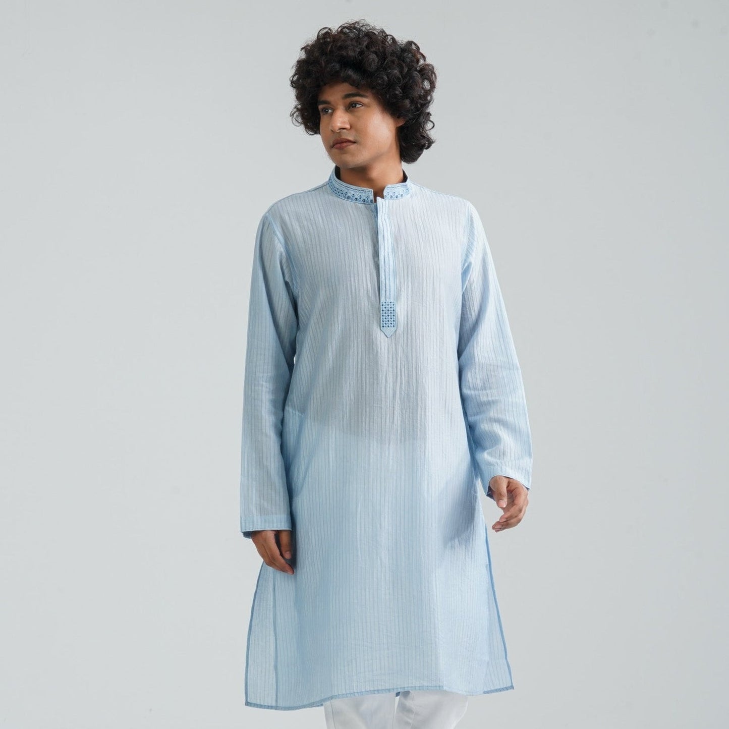 Men's Sky Blue Jacquard Panjabi