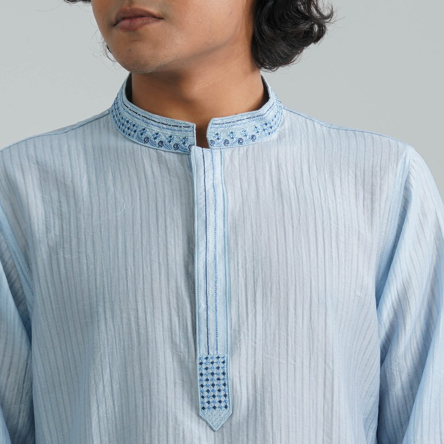 Men's Sky Blue Jacquard Panjabi