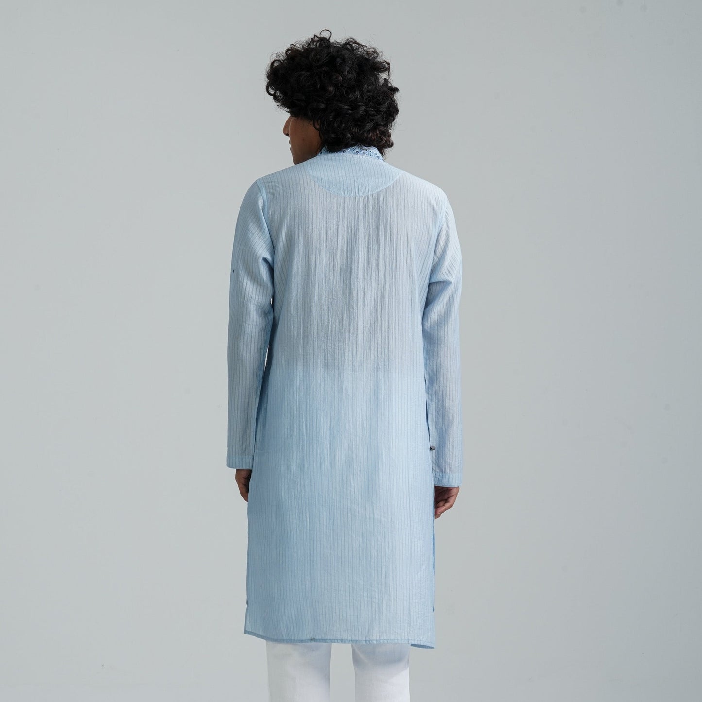 Men's Sky Blue Jacquard Panjabi