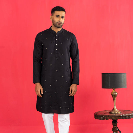 Men's Embroidered Black Panjabi