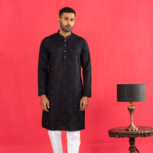 Load image into Gallery viewer, Men&#39;s Embroidered Black Panjabi
