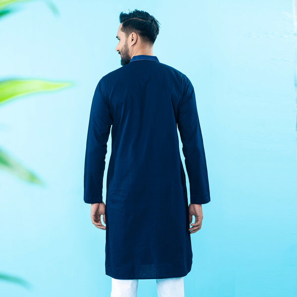 Men's Navy Embroidered Panjabi