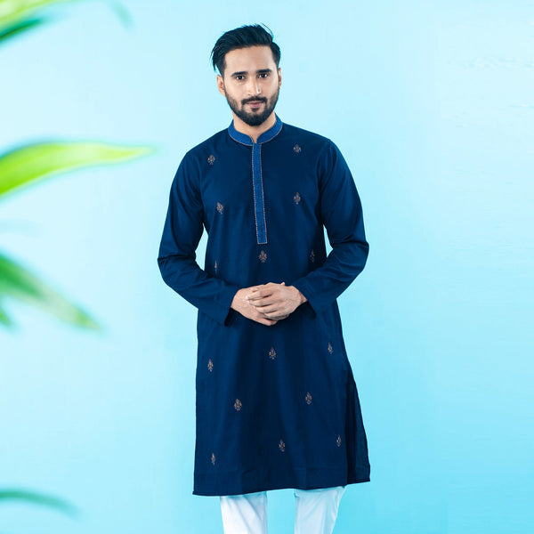 Men's Navy Embroidered Panjabi