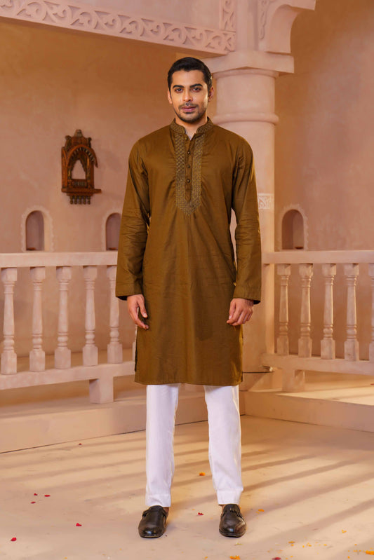 MENS KARCHUPI PANJABI-OLIVE