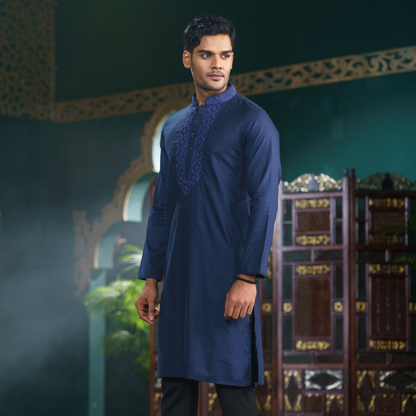 Mens Navy Karchupi Panjabi