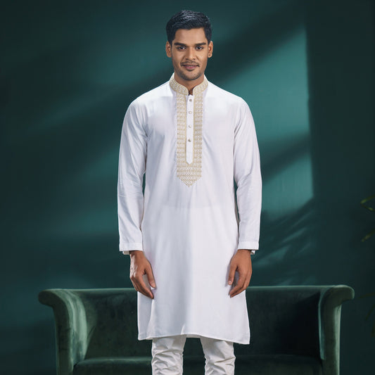 Mens White Karchupi Panjabi