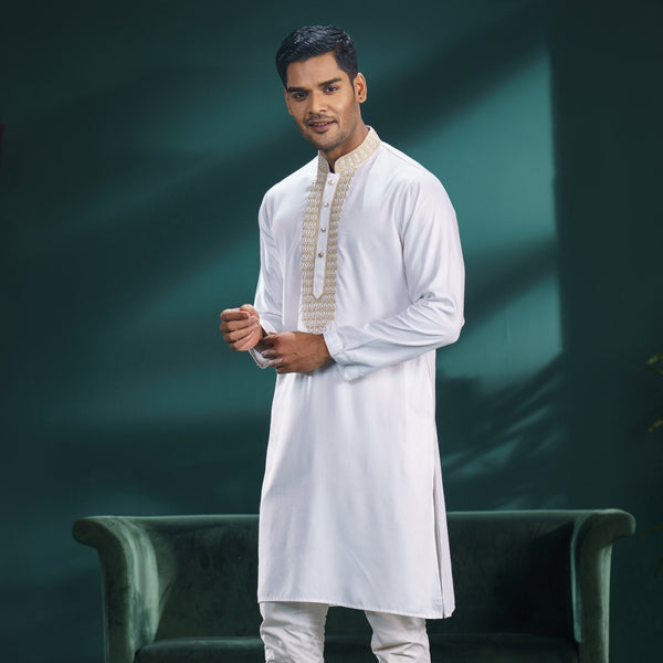 Men’s White Karchupi Panjabi