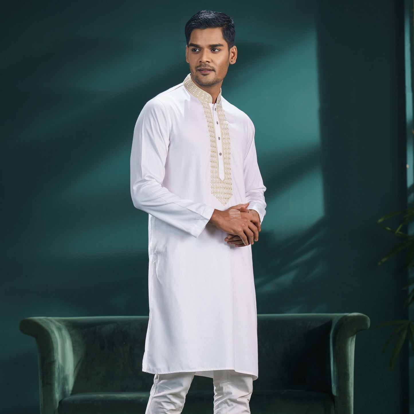 Mens White Karchupi Panjabi