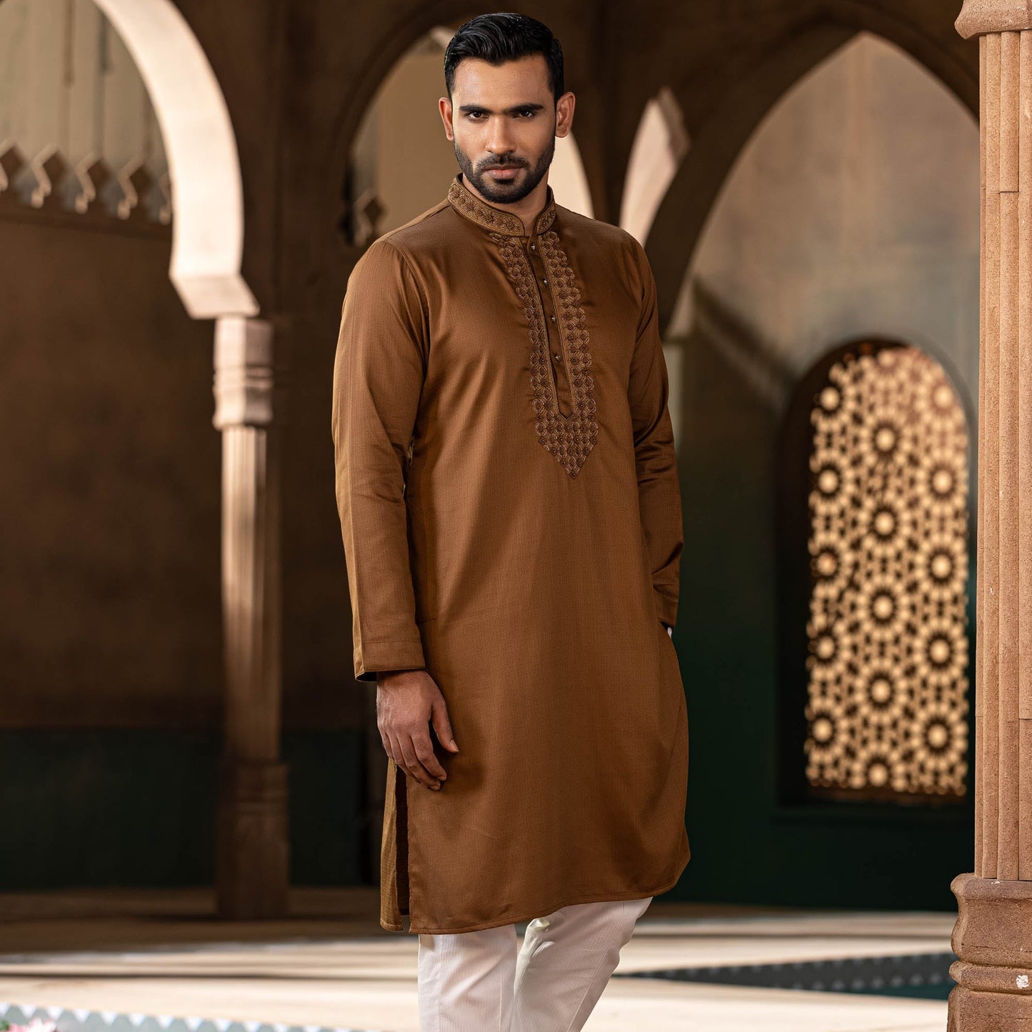 Mens Karchupi Panjabi-Olive
