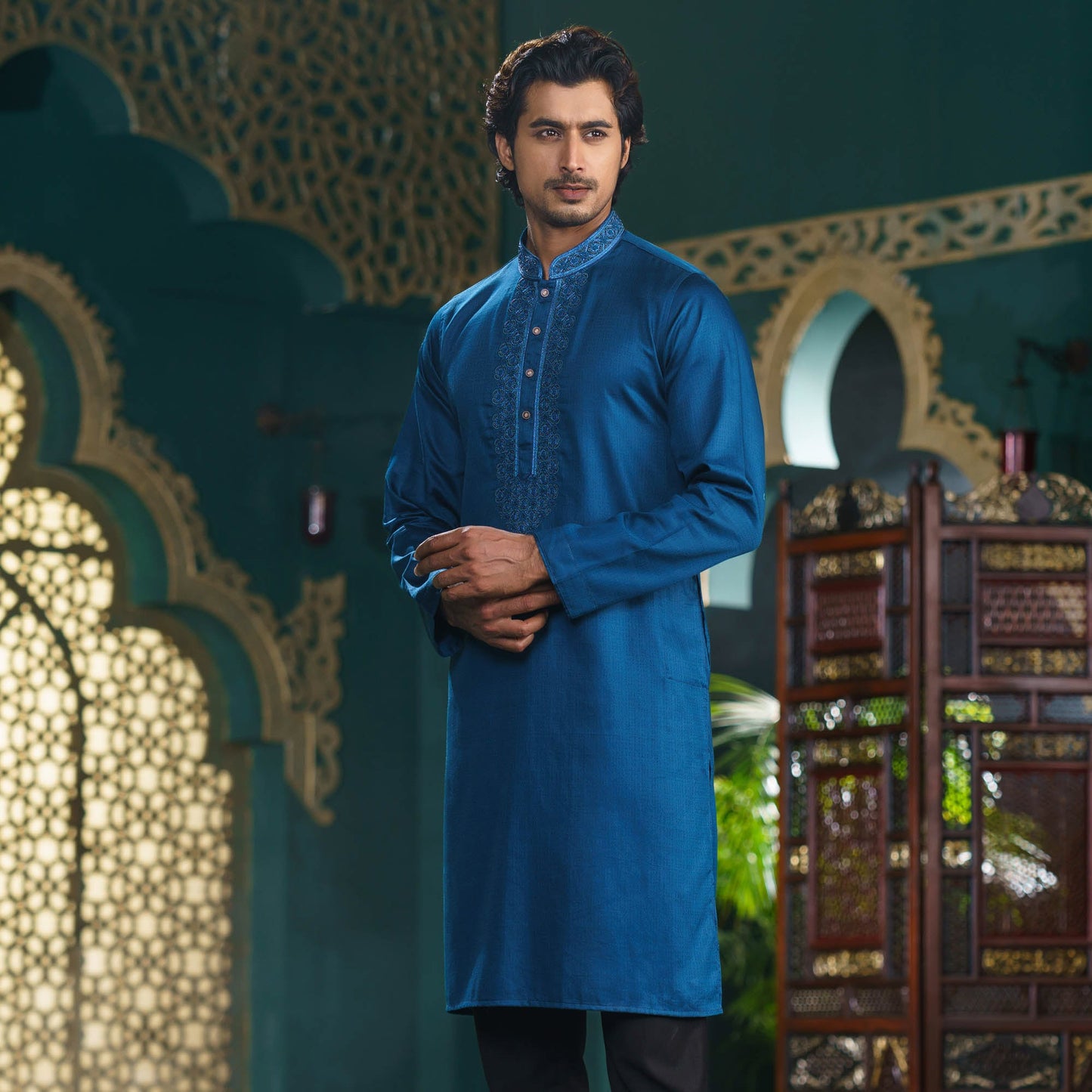 Mens Karchupi Panjabi-Teal