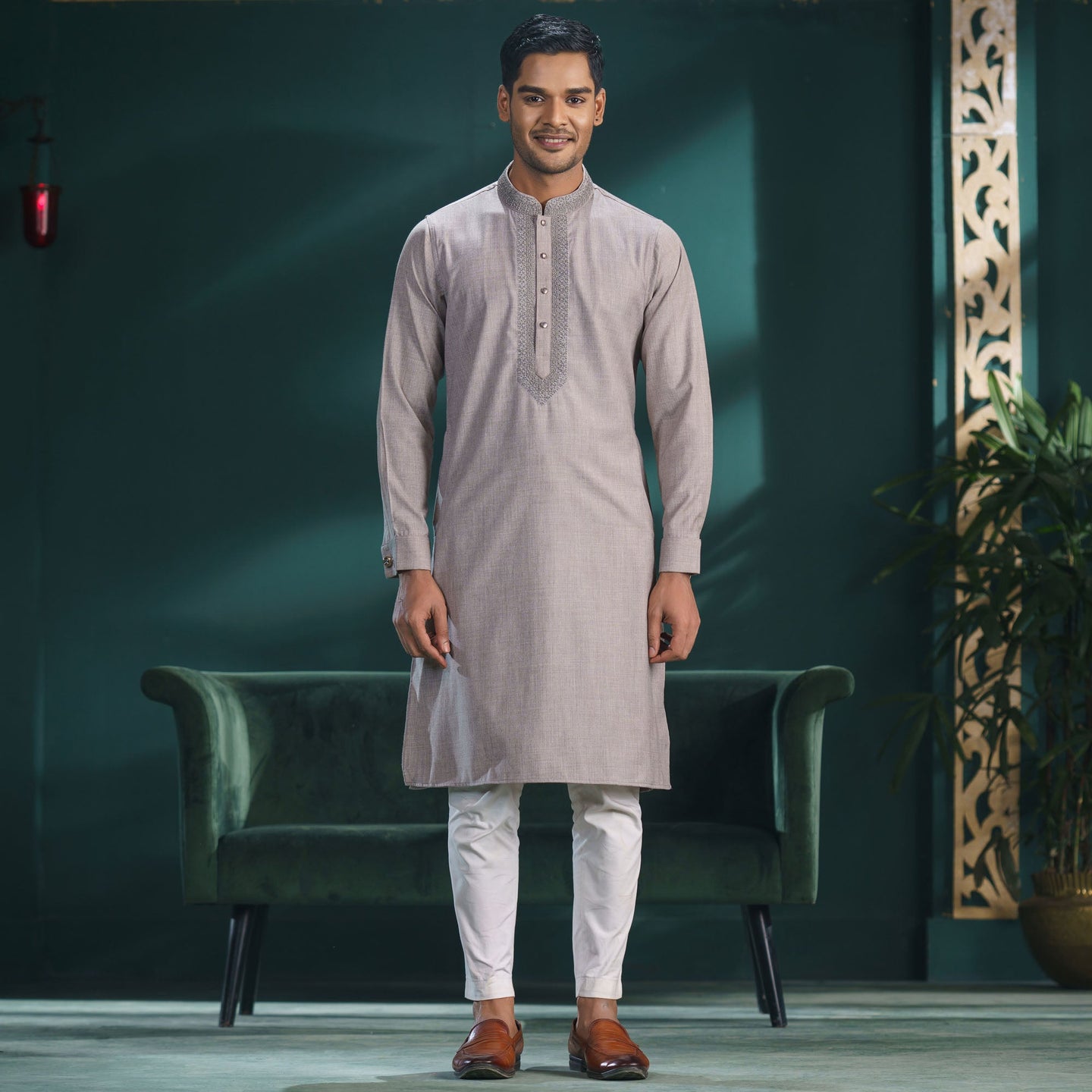 MENS PREMIUM PANJABI-LIGHT BROWN