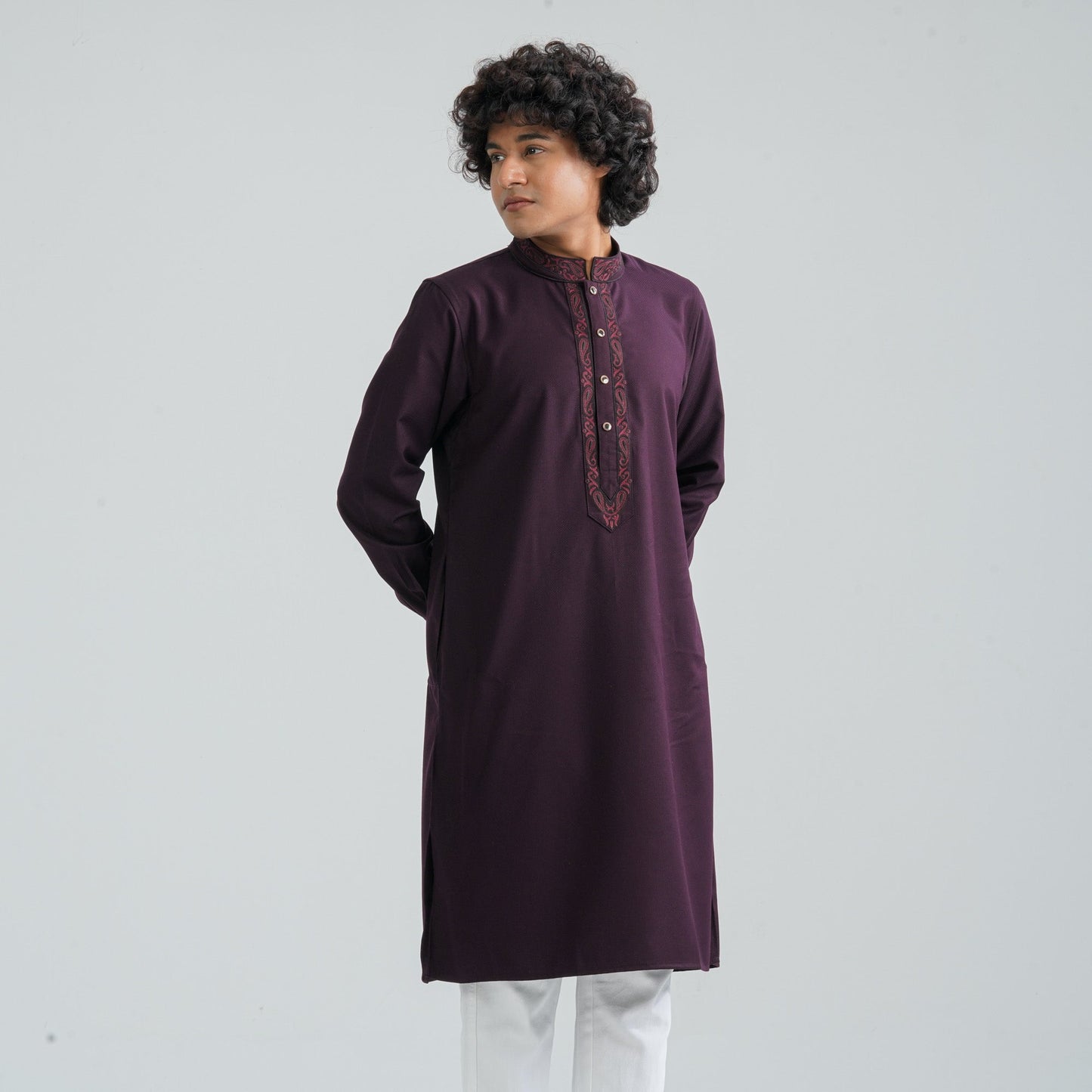 Men's Burgundy Suiting Panjabi