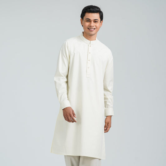 Men's White Embroidered Panjabi
