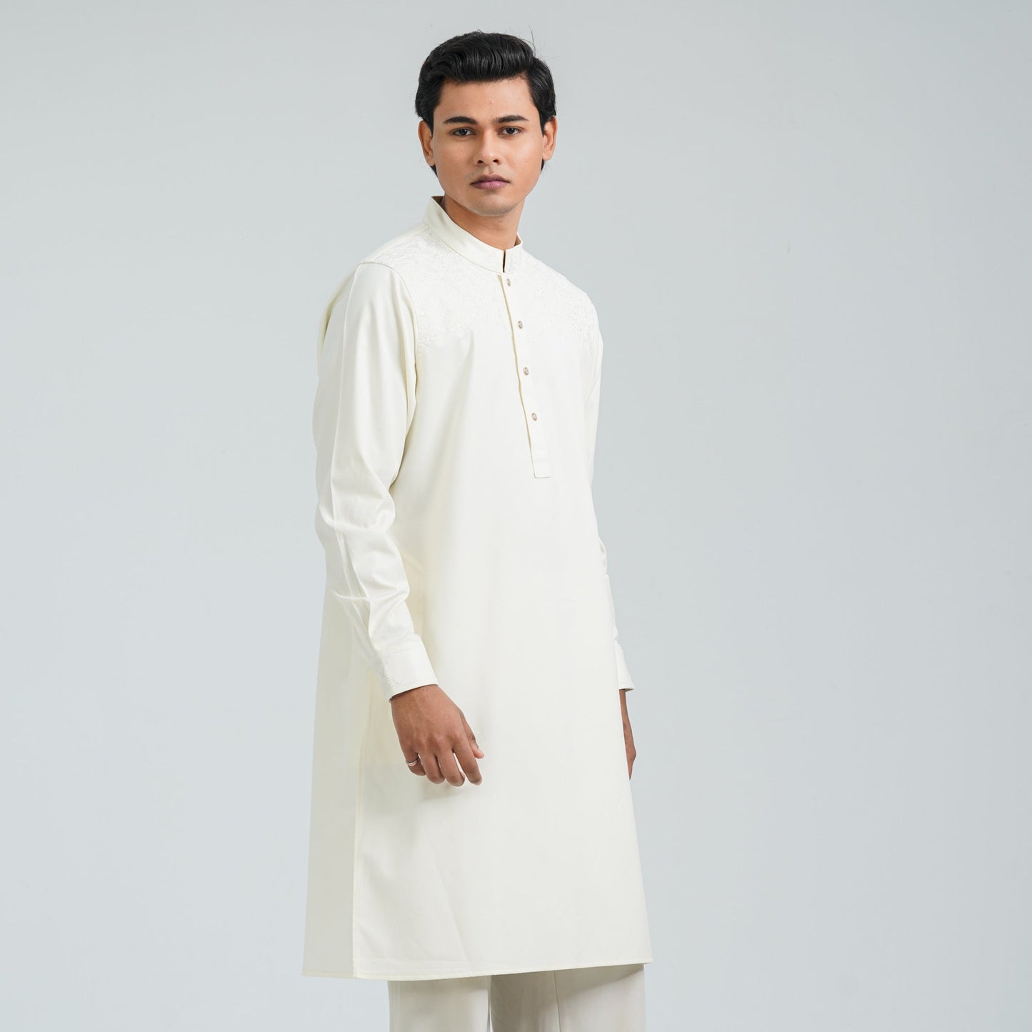 Men's White Embroidered Panjabi