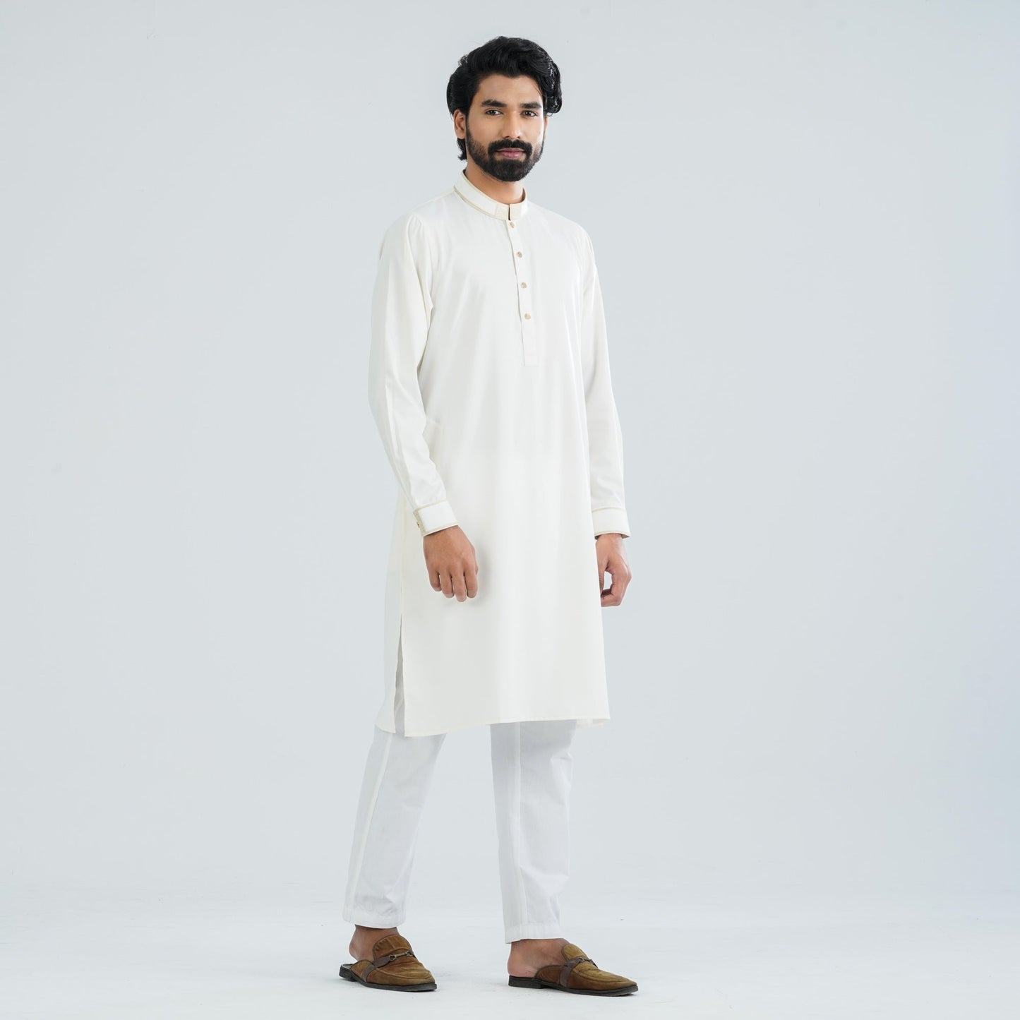 Men's White Blended Panjabi