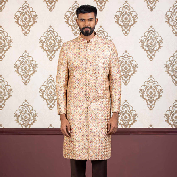 MENS SHERWANI-GOLDEN