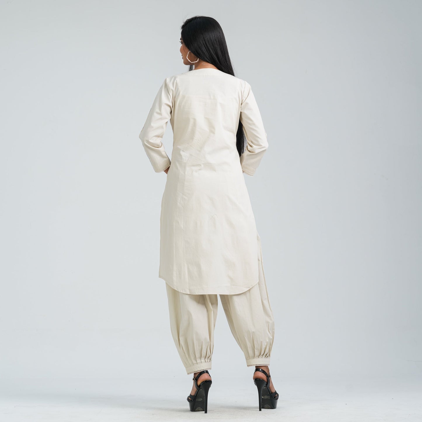 Women’s Cream Cotton Embroidered Two Piece Set