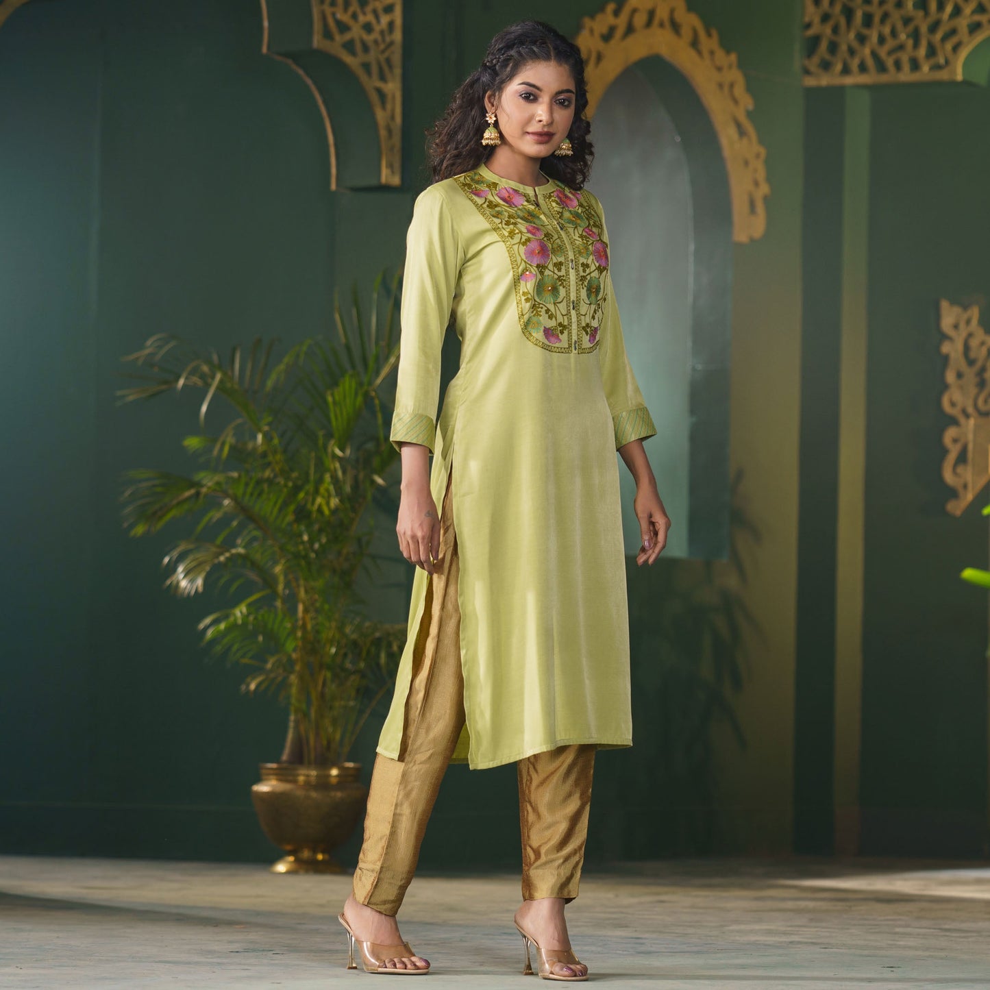 Women’s Sea-Green Velvet Kurti