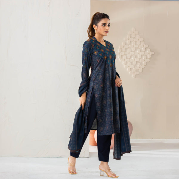 Women's Navy Ethnic Set