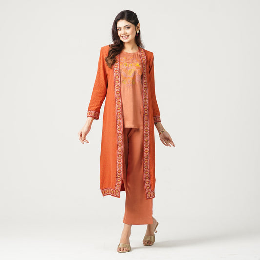Women’s Orange Crinkle Cotton Three Piece Set