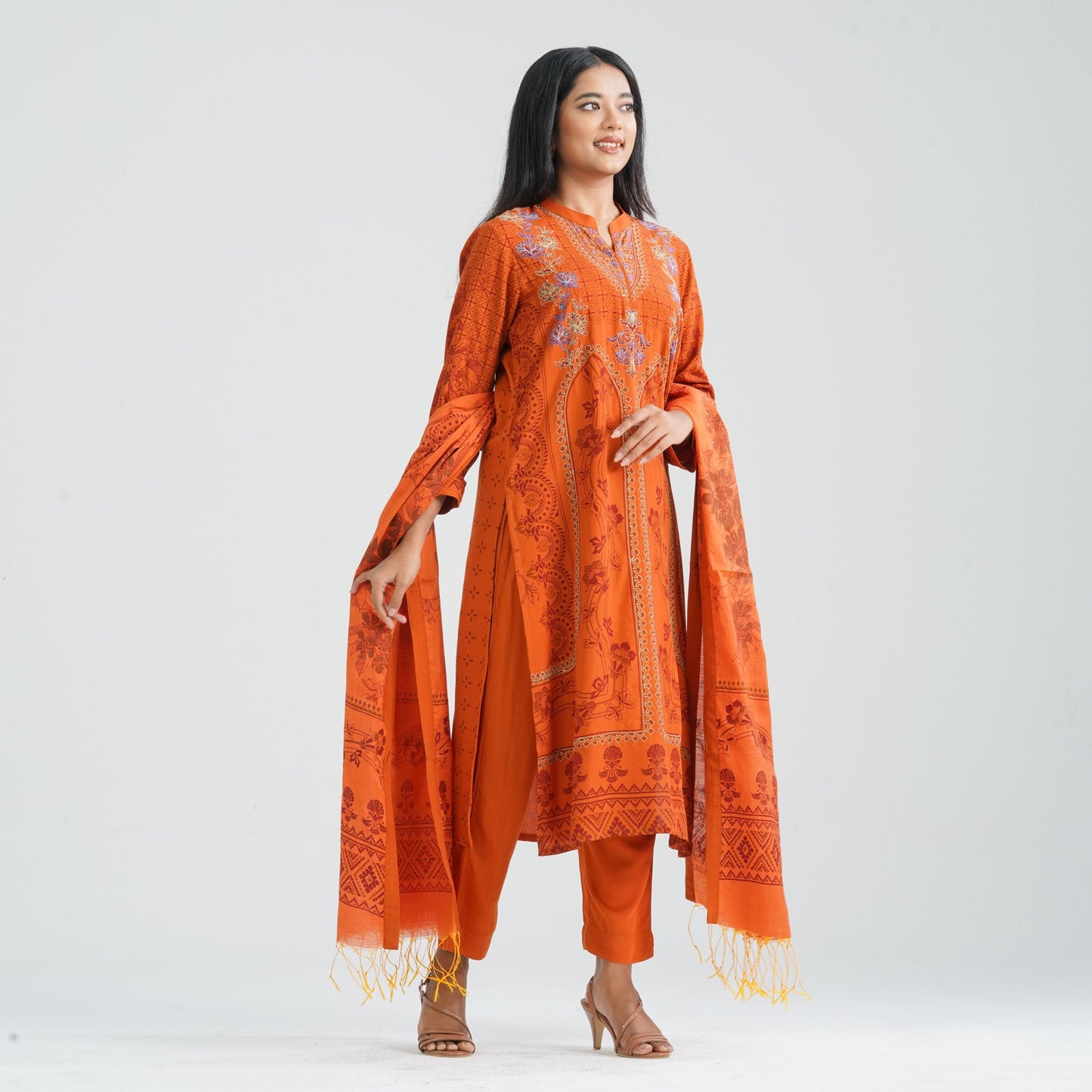 Women Orange Three Piece Set