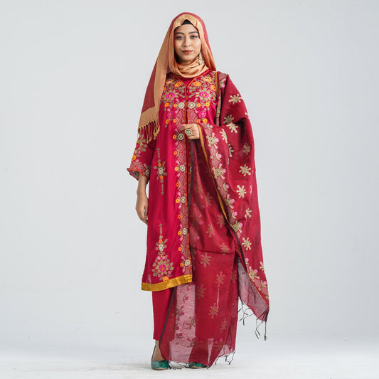 Women Mixed Silk Three Piece Set