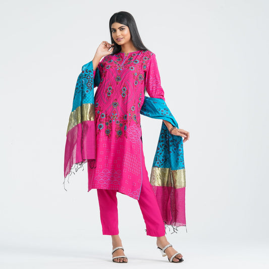 Women Blended Silk Three Piece Set