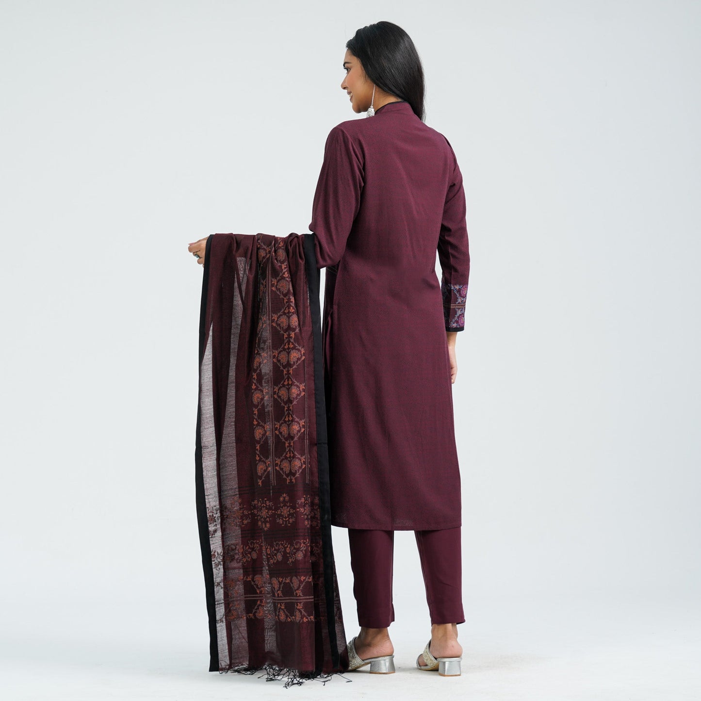 Women's Maroon Viscose Three Piece Set