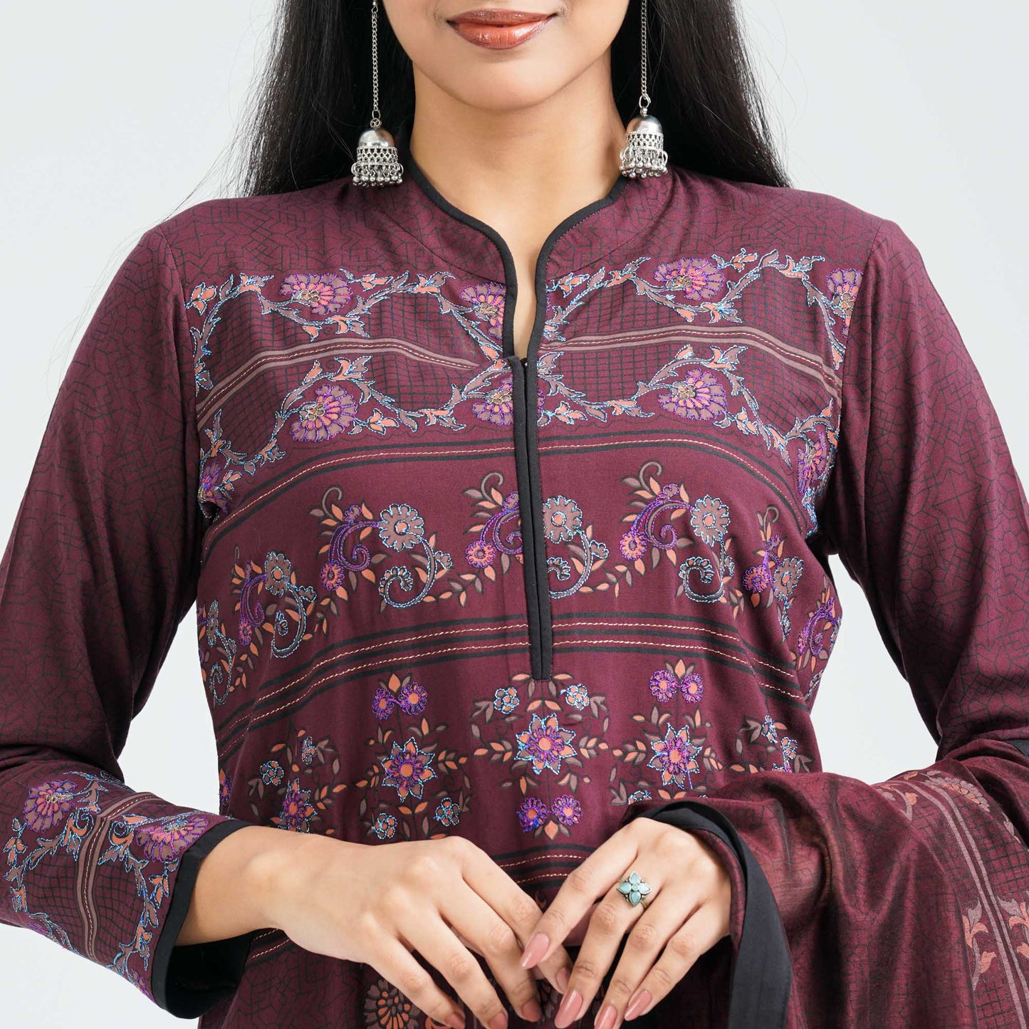 Women's Maroon Viscose Three Piece Set