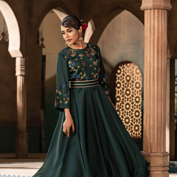 ETHNIC PREMIUM GOWN -GREEN