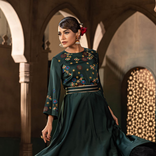 ETHNIC PREMIUM GOWN -GREEN