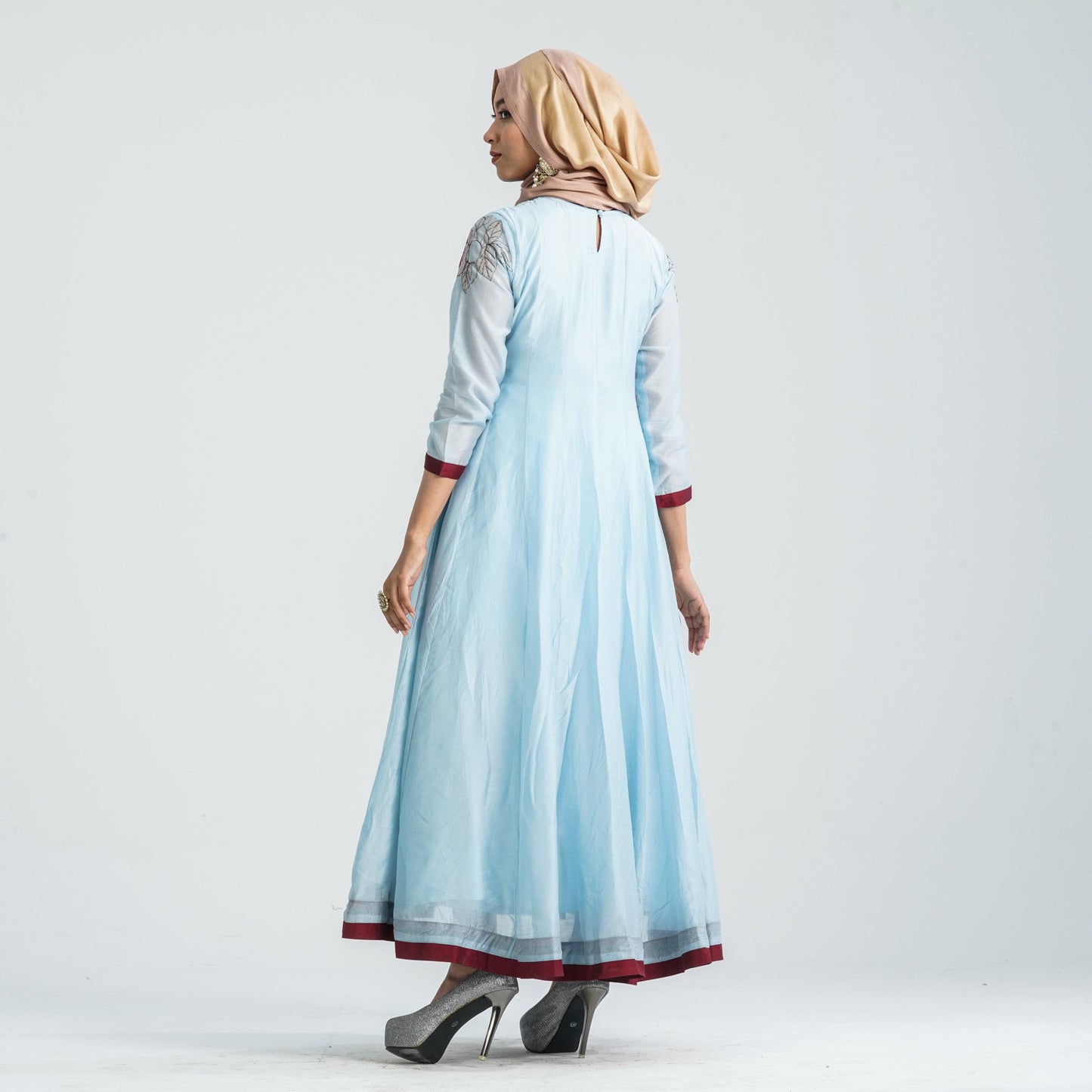 Women Half-Silk Embroidered Gown