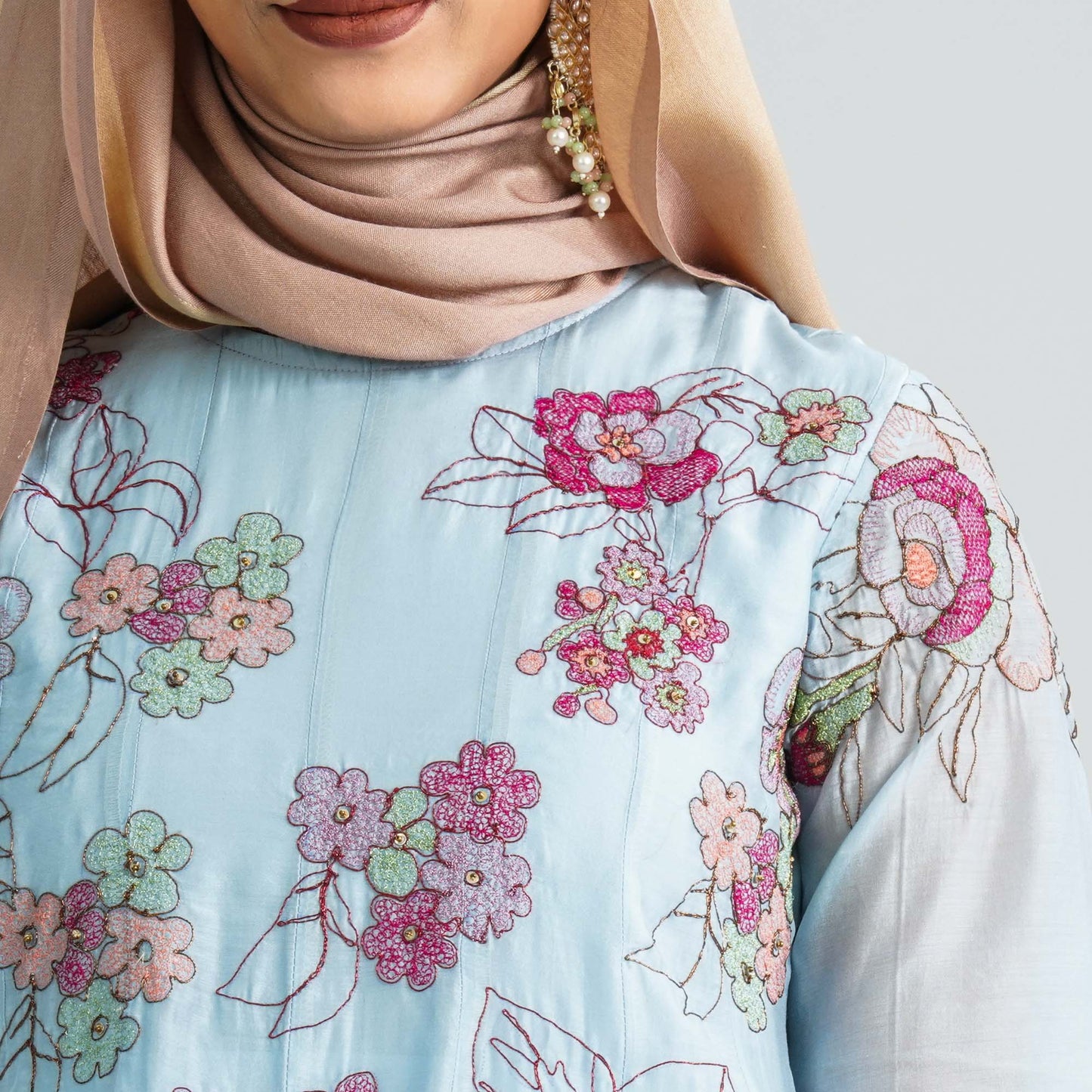 Women Half-Silk Embroidered Gown