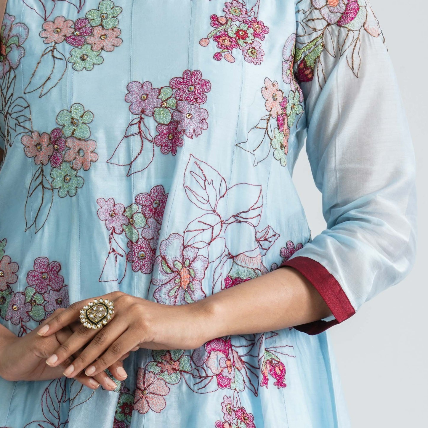 Women Half-Silk Embroidered Gown