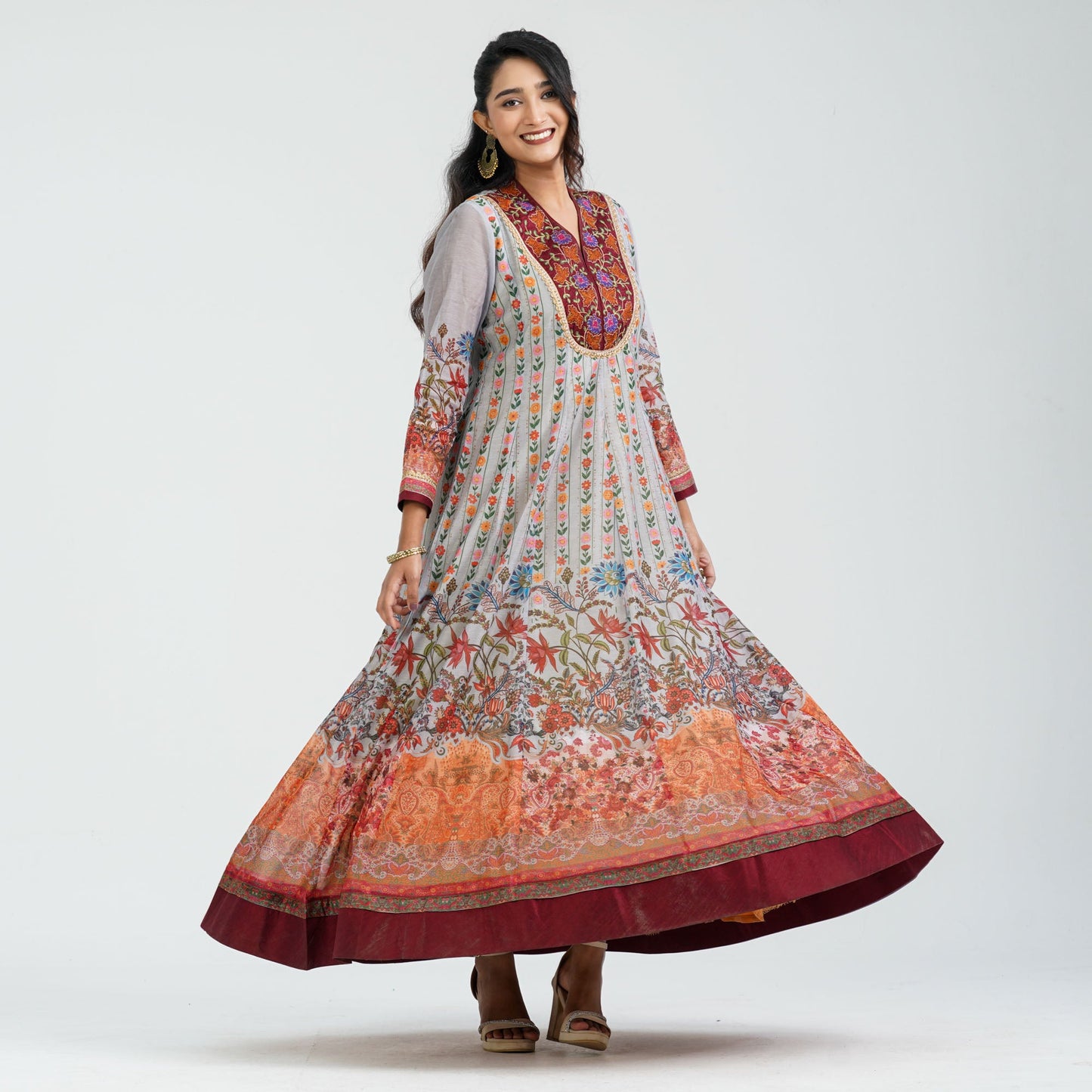 Womenâ€™s Floral Half Silk Gown