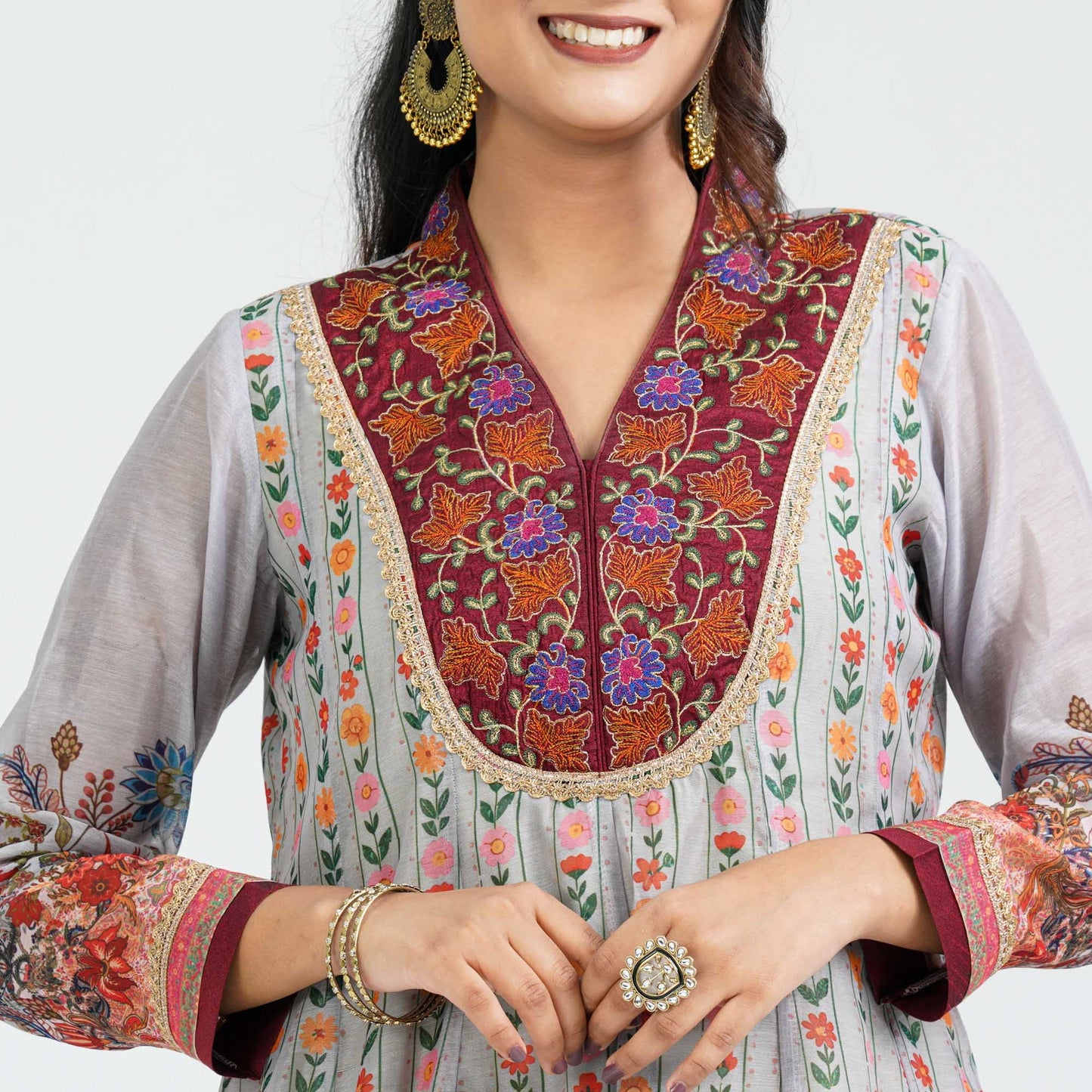 Womenâ€™s Floral Half Silk Gown