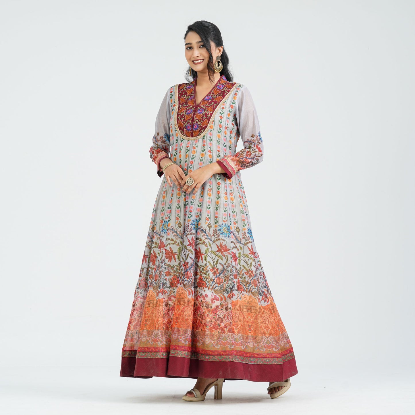 Womenâ€™s Floral Half Silk Gown