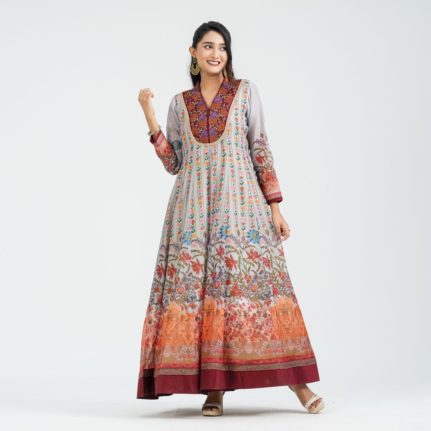 Womenâ€™s Floral Half Silk Gown