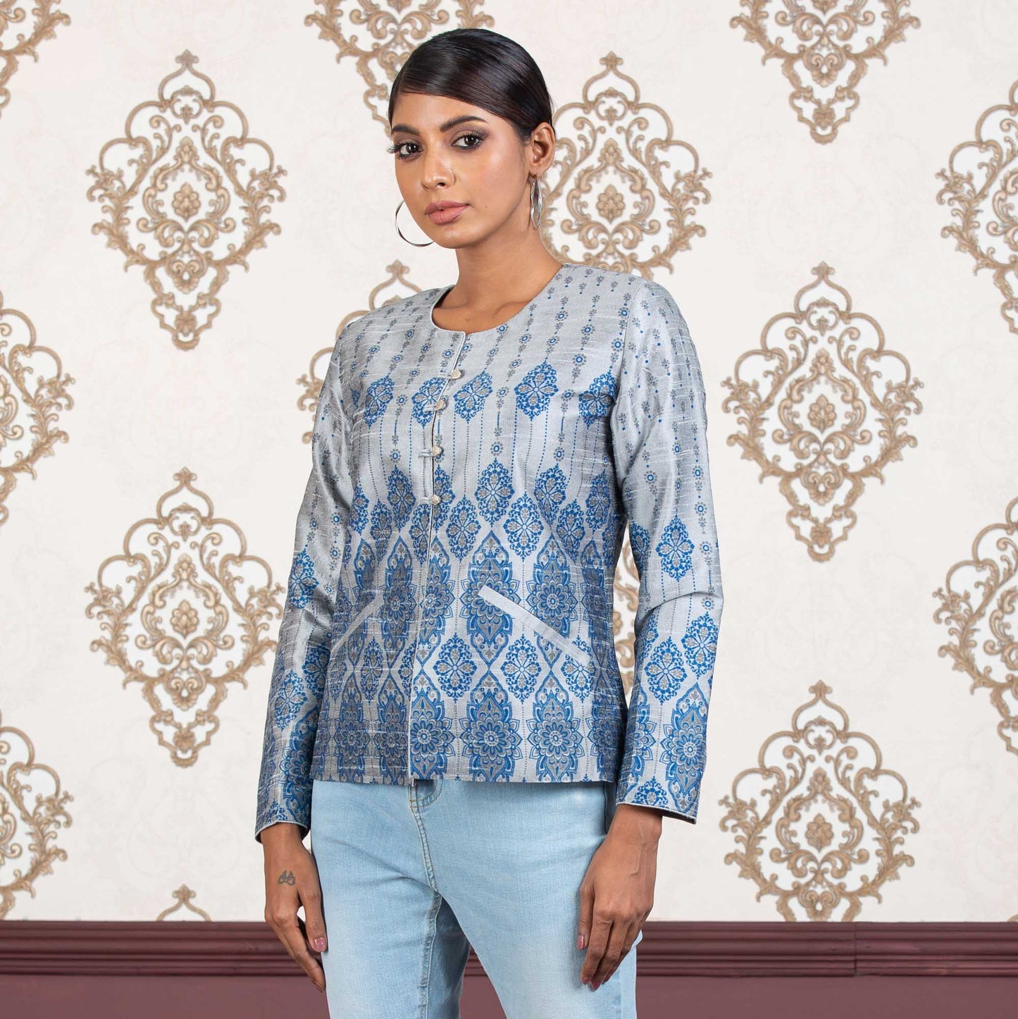 Womens Ethnic Jacket- Silver