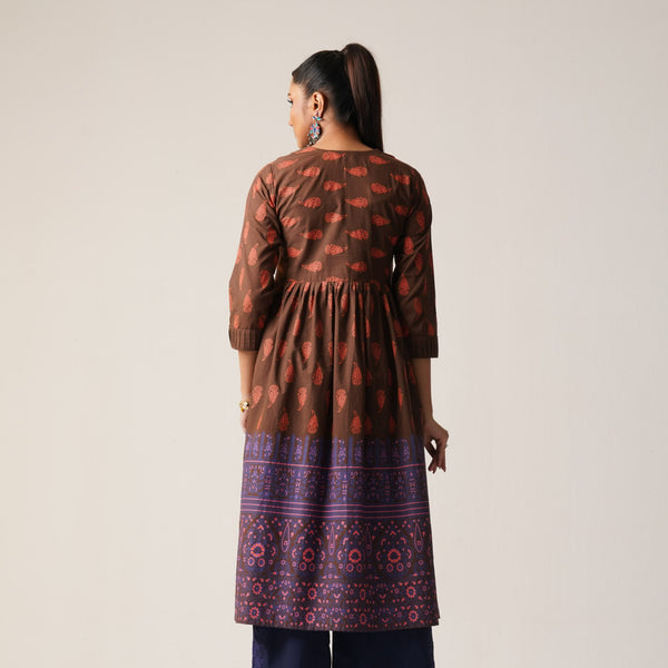 ETHNIC AVERAGE KURTI-BROWN