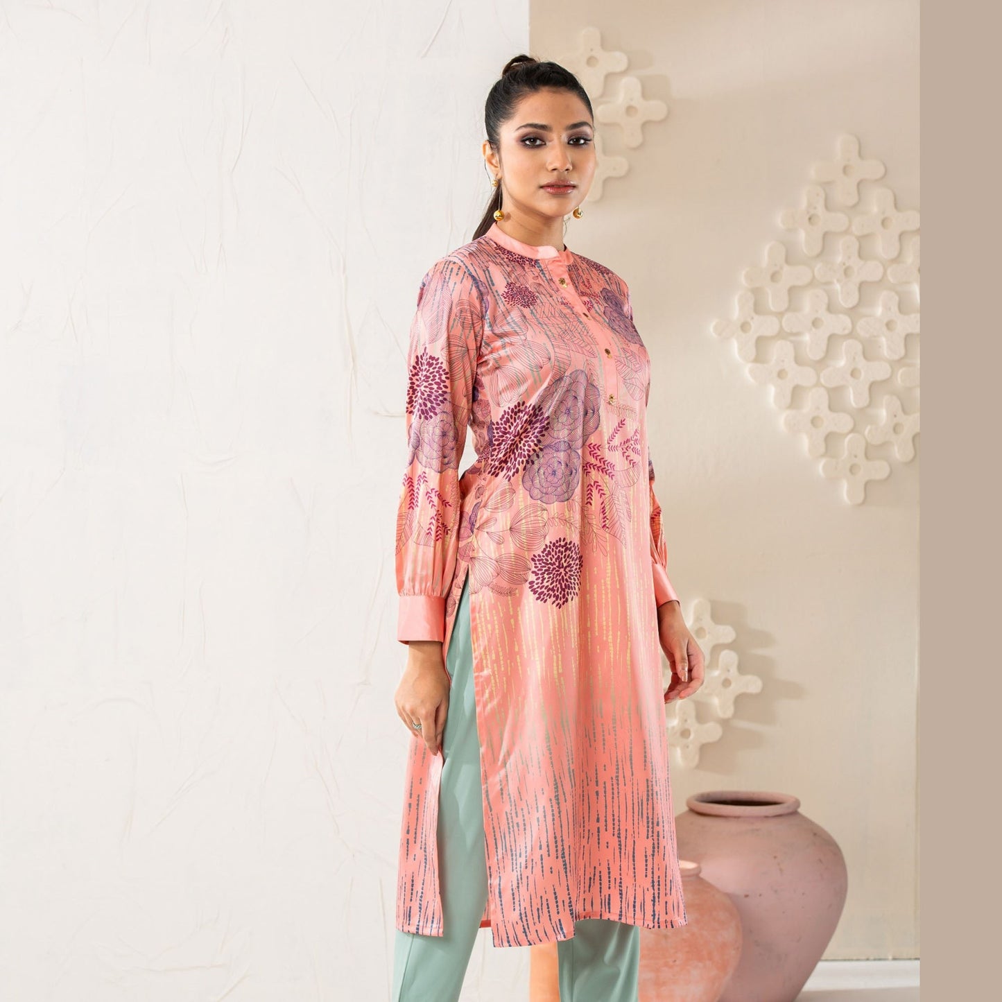 Women Peach Silk Tunic