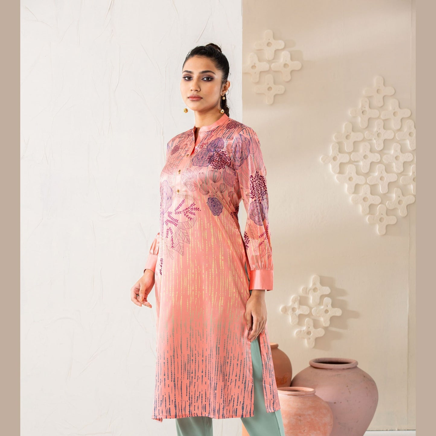 Women Peach Silk Tunic