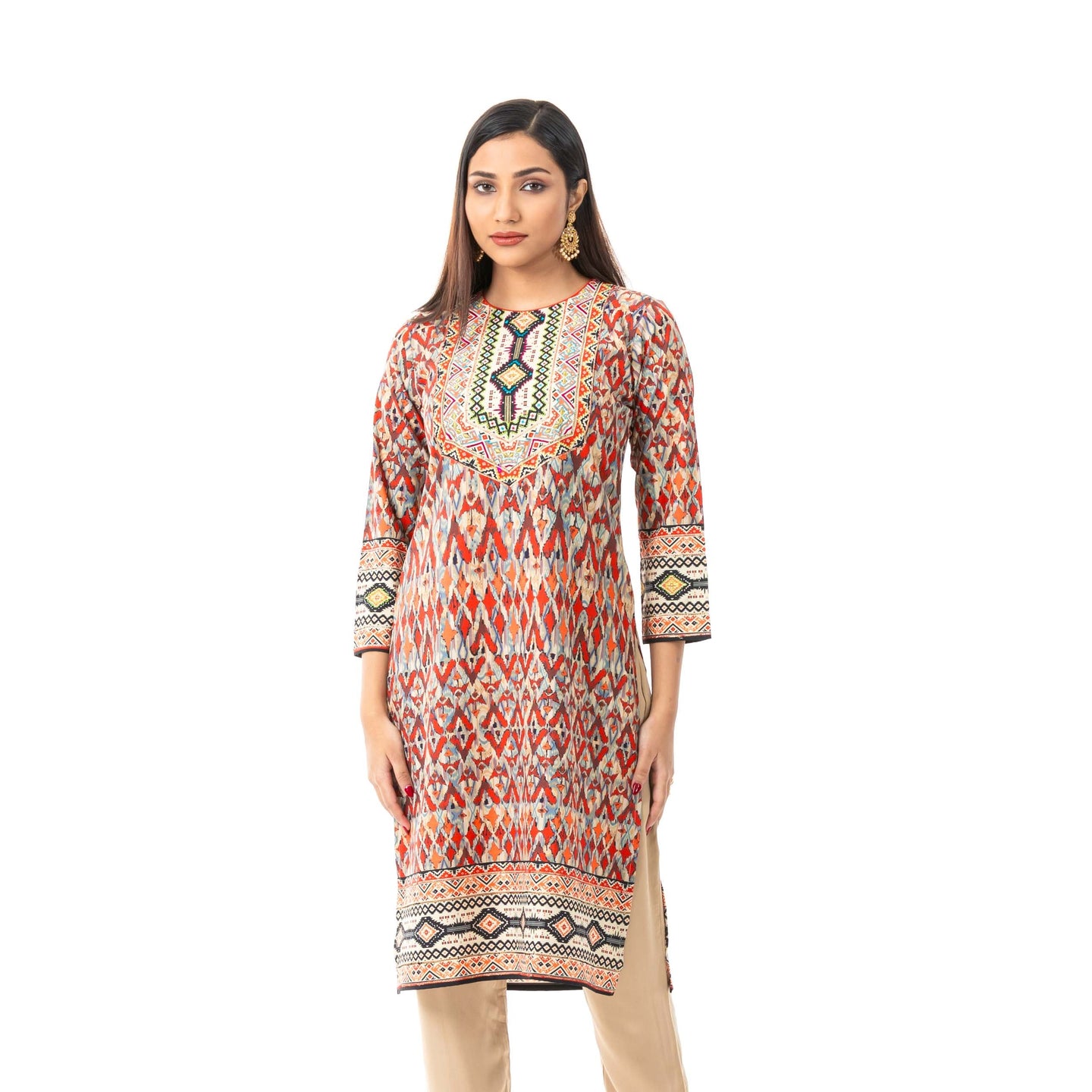 Womens Tan Printed Kurti