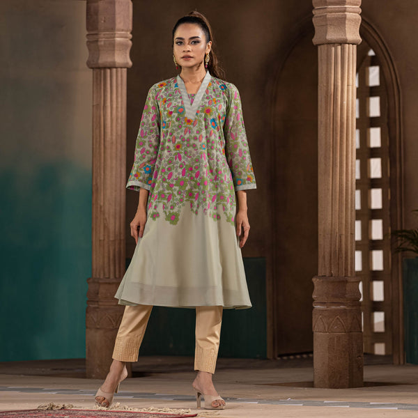 ETHNIC PREMIUM KURTI-OLIVE