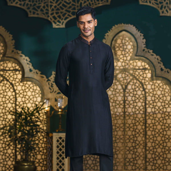 Men’s Black Cotton Silk Panjabi