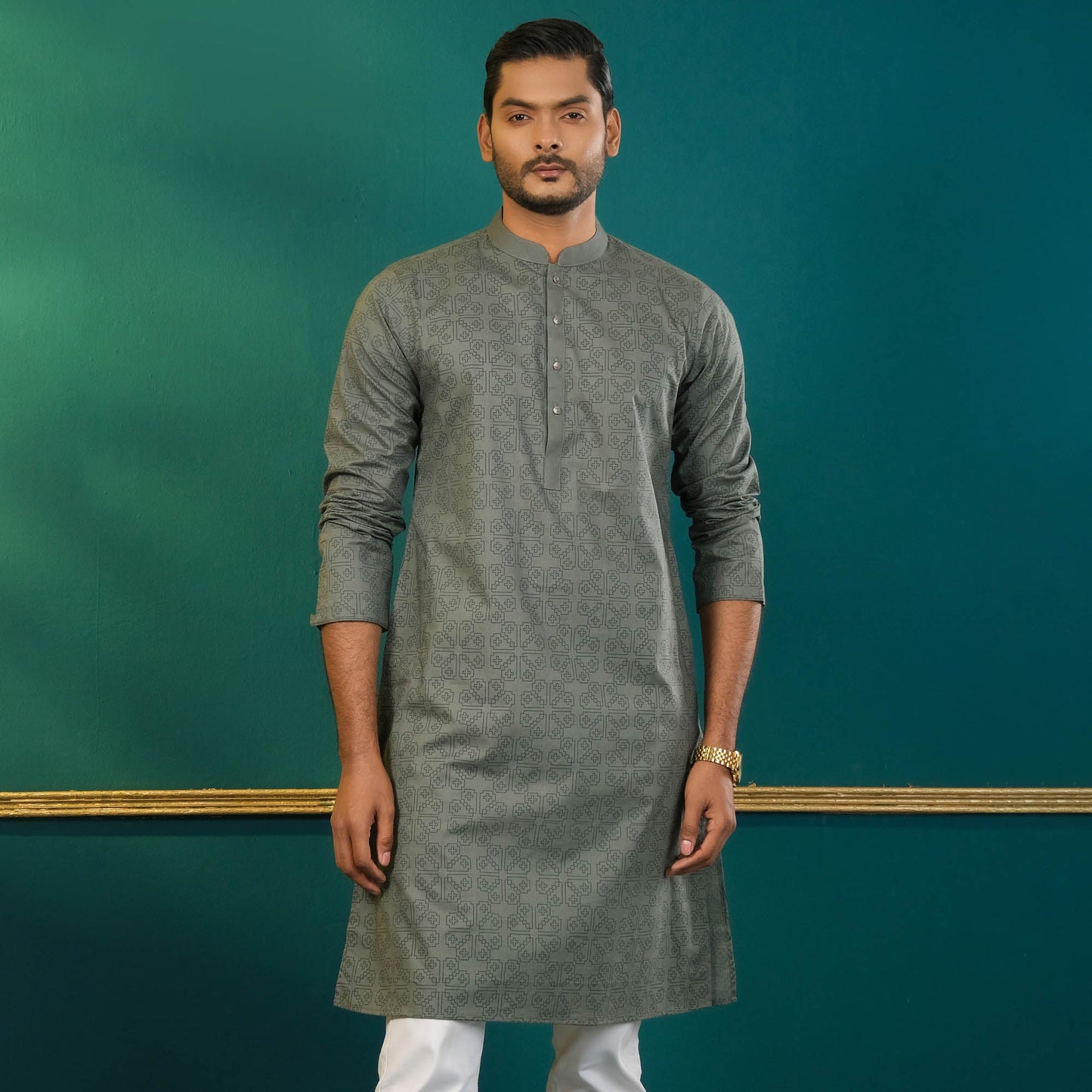 Mens Olive Printed Panjabi