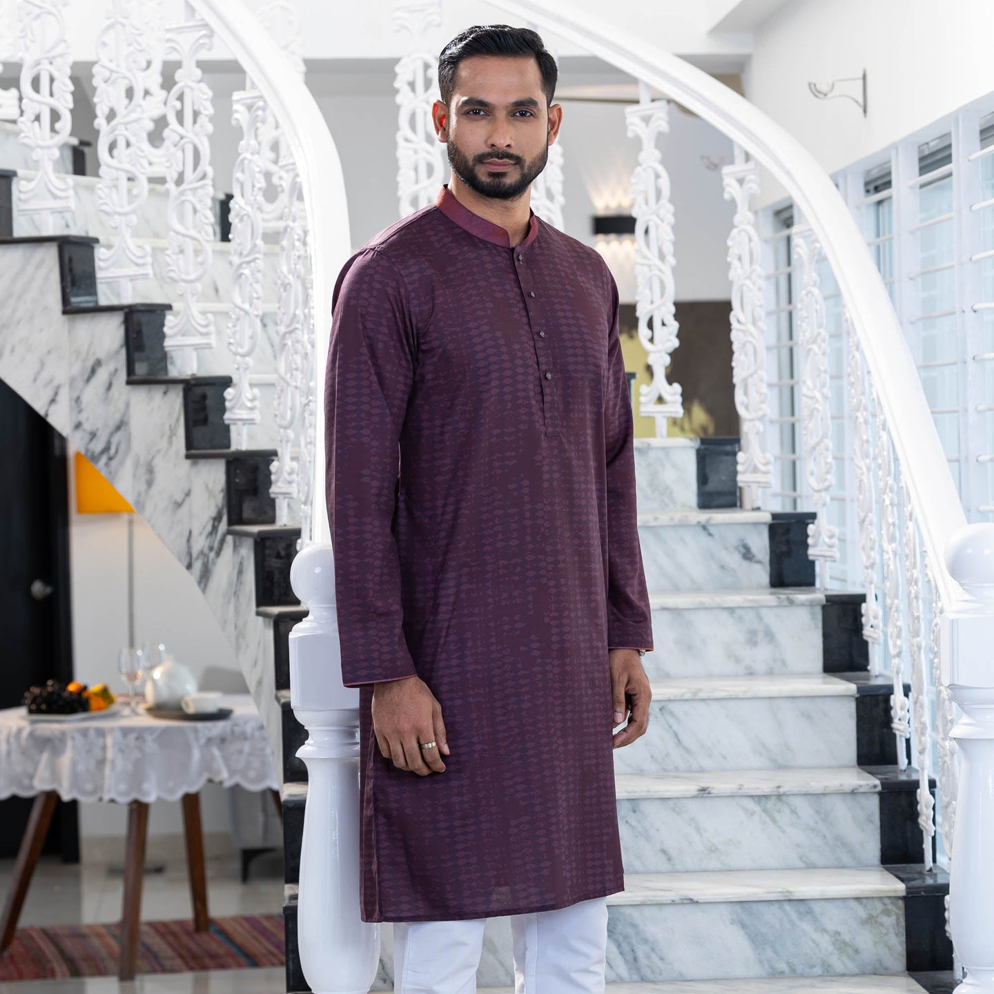 Men's Maroon Digital Panjabi