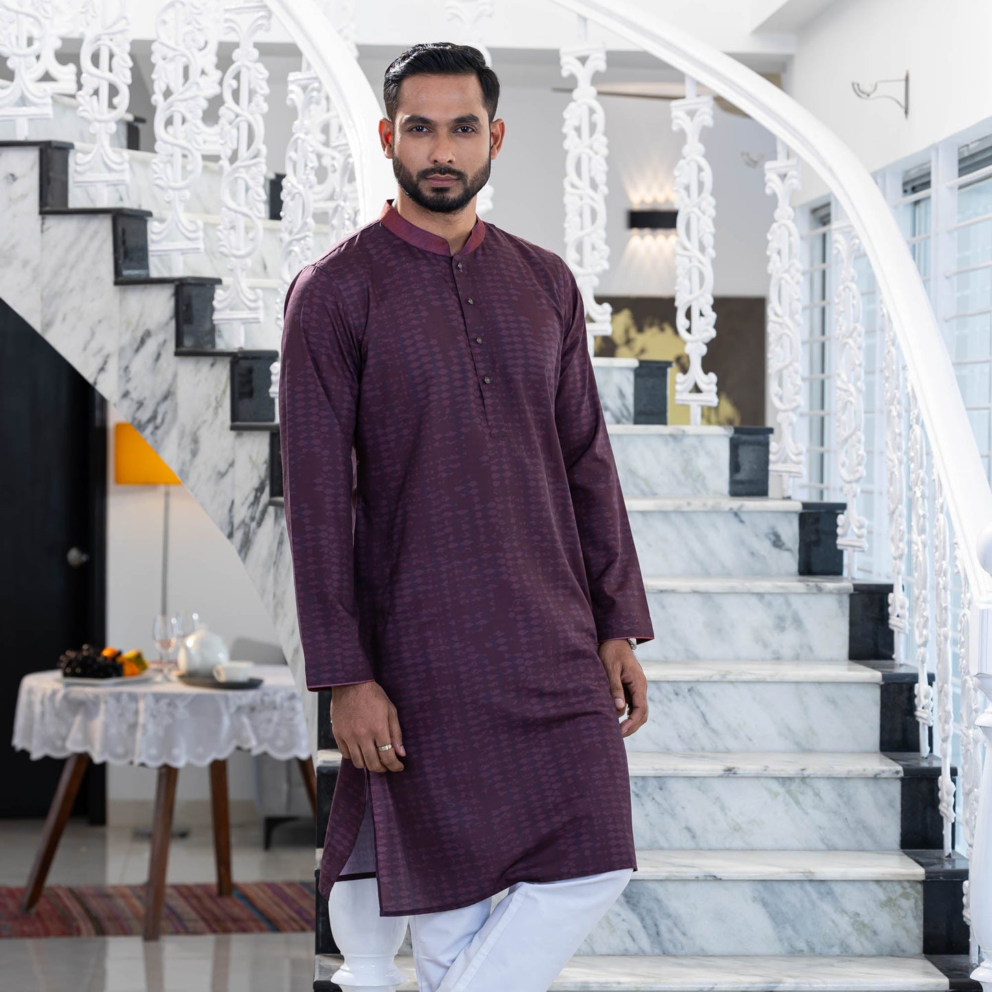 Men's Maroon Digital Panjabi