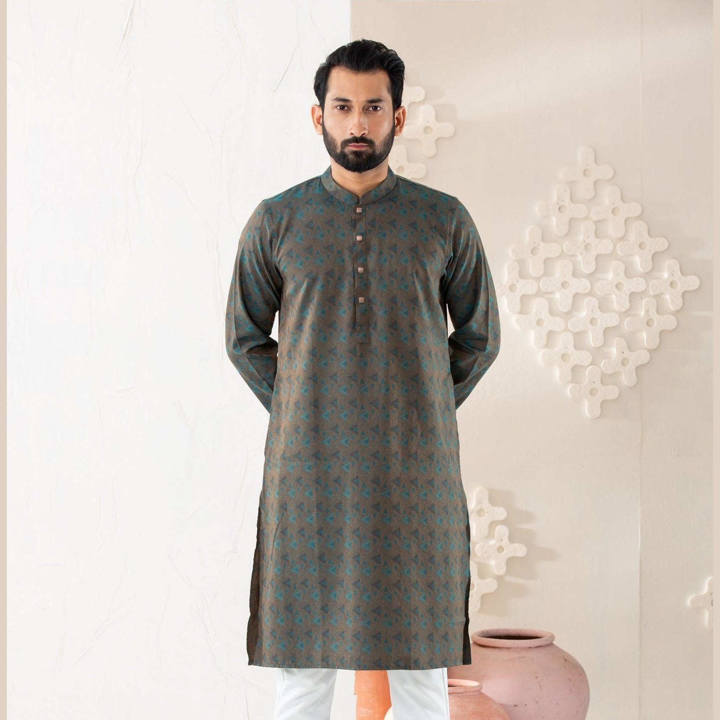 Mens Chocolate Printed Panjabi